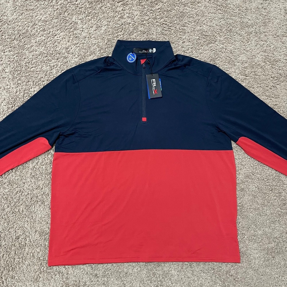 RLX Ralph Lauren Sweatshirt Mens XL Red Navy Colorblock Golf Wicking 1/4 Zip - Picture 2 of 12